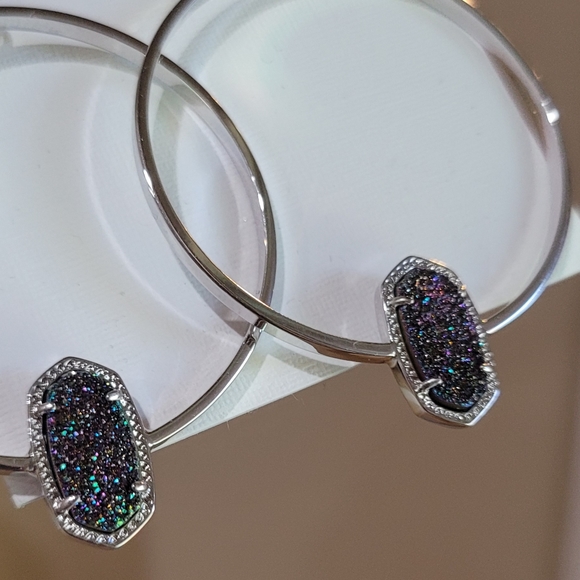 NWT Kendra Scott Drusy Earrings Silver Hoops - Picture 4 of 16